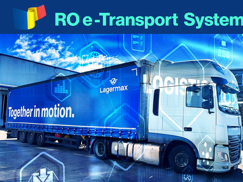 Blauer Lkw Sattelzug vor Andocktor.