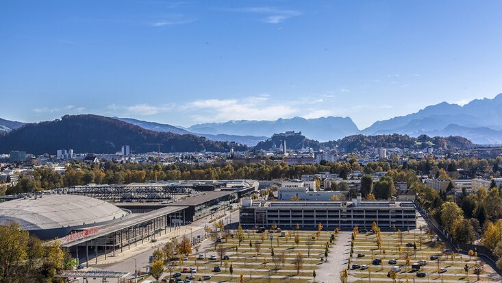 Luftaufnahme Messeglände Salzburg.