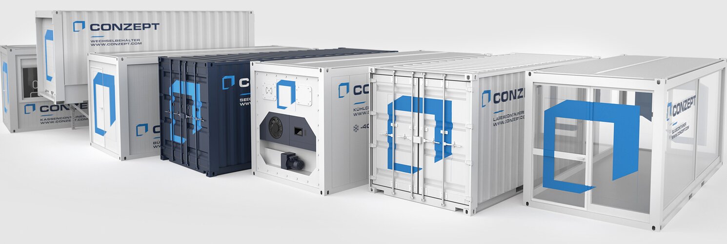 Container und Kühlcontainer in Reihe.