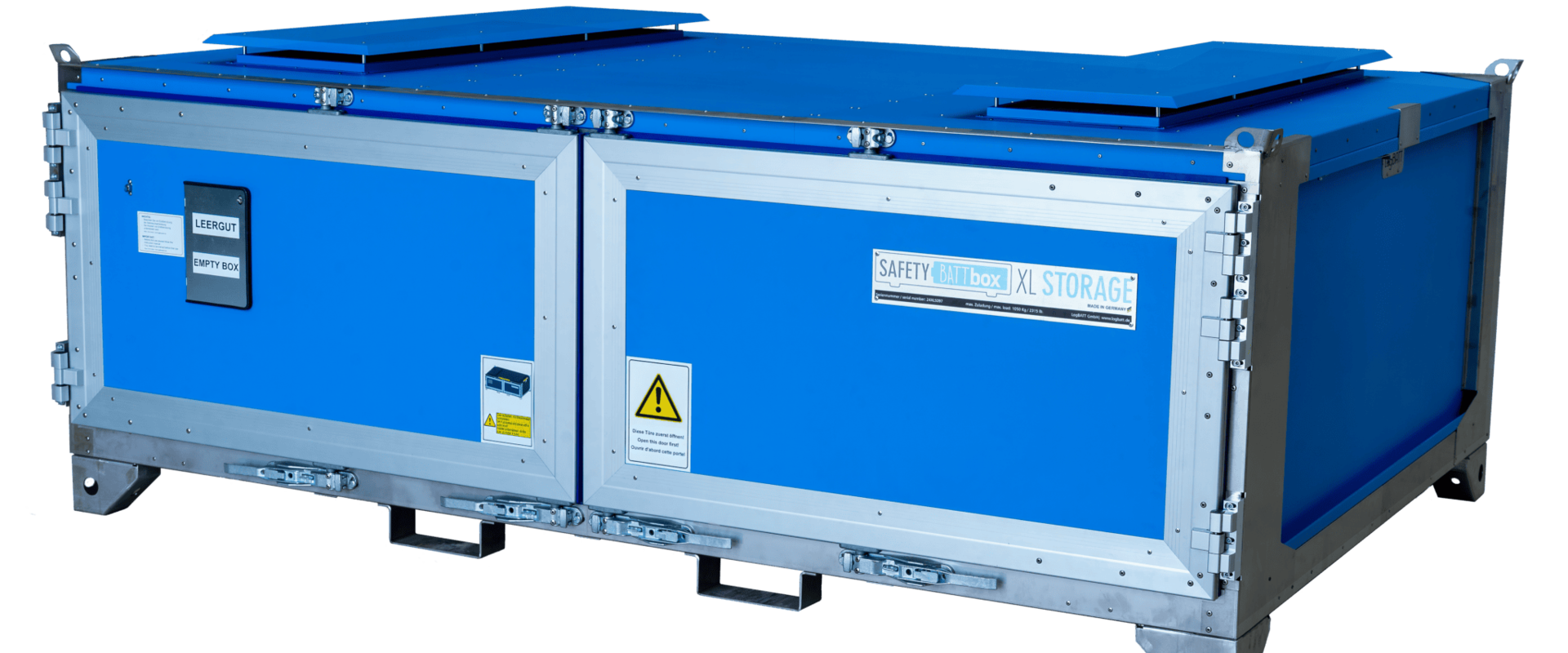 Blaue Lagerbox für Batterien. Blaue Lagerbox für Batterien.