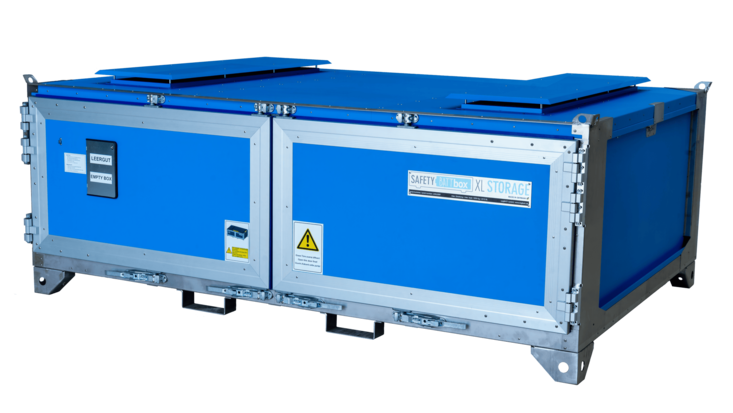 Blaue Lagerbox für Batterien.