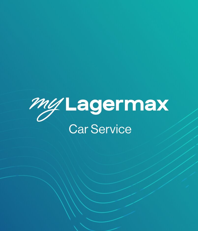 Logo myLagermax Car Service türkiser Hintergrund Lagermax Hochformat